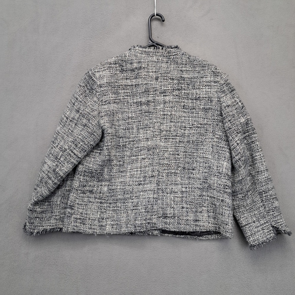Talbots Woman Tweed Blazer Jacket Gray Fringe Collar Button Front 16W - Picture 8 of 9